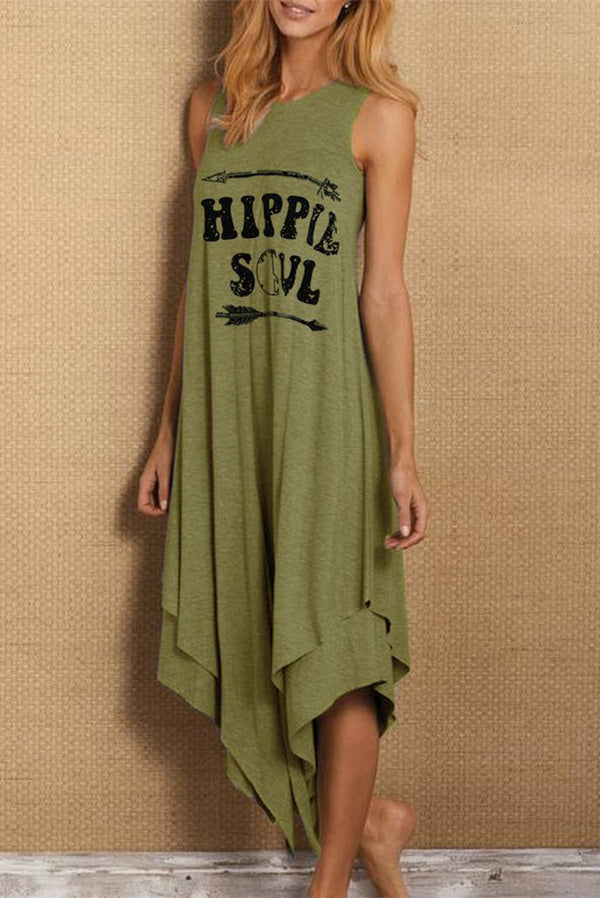 Sleeveless Asymmetric Letter Casual Dress