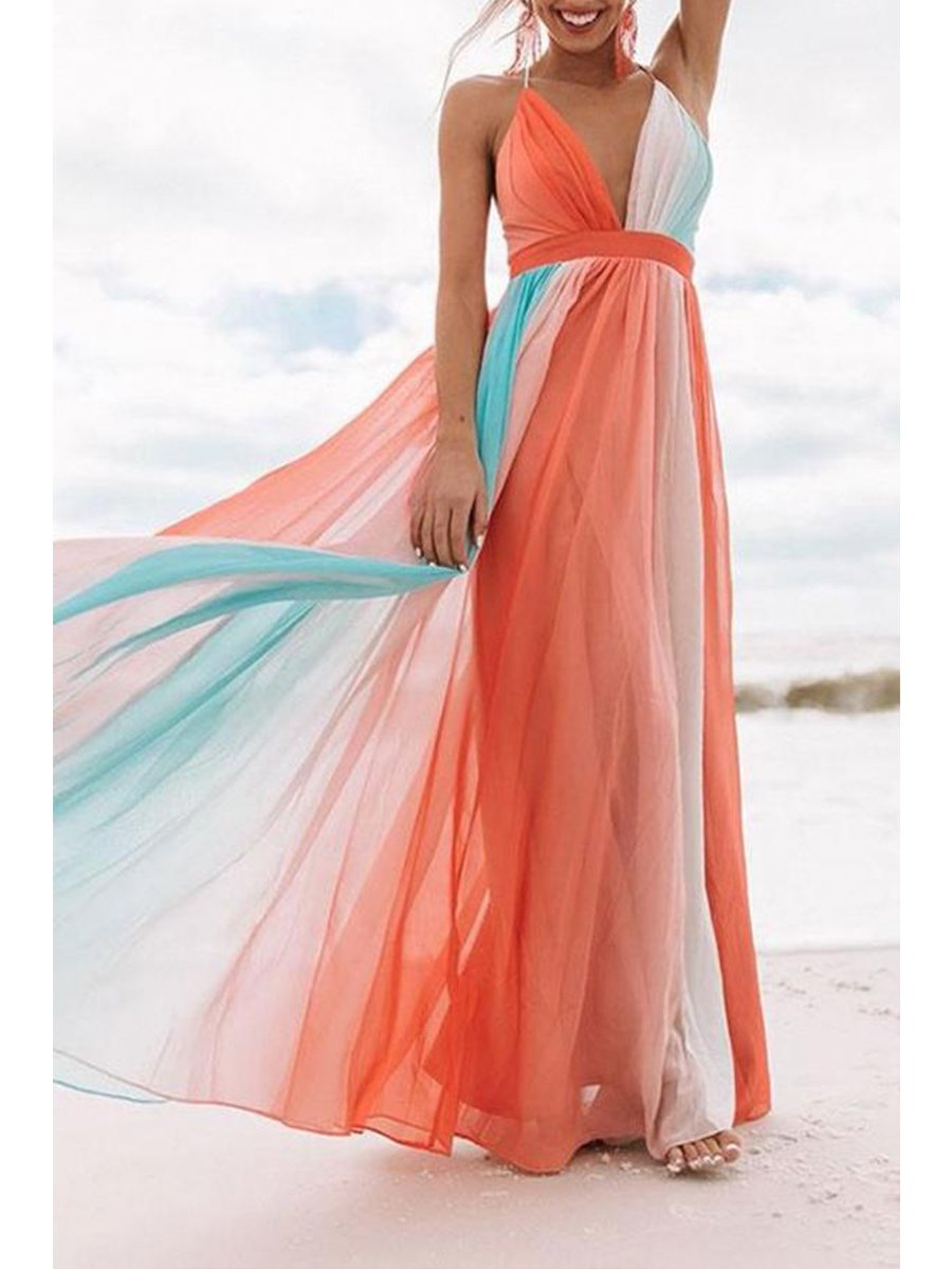 Charming Rainbow Mesh Sling Dress