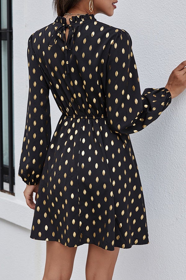 Fashion Half High Collar Polka Dot Casual Dress