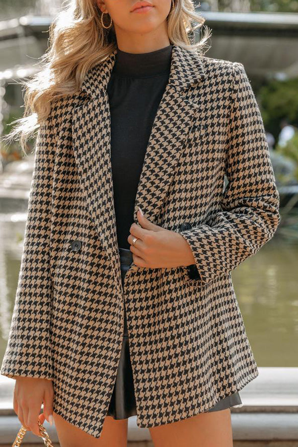 Fashion Houndstooth Slim Fit Boucle Blazer