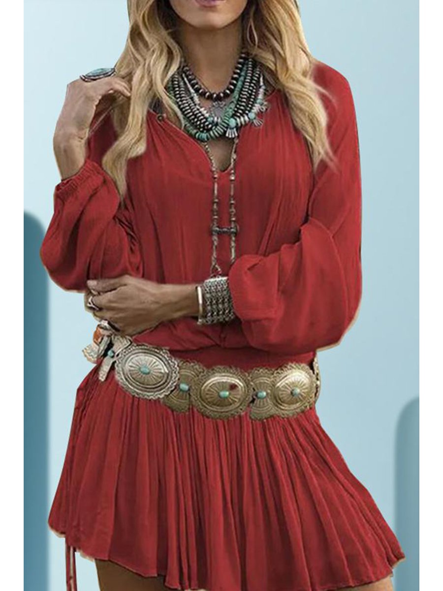 Elegant Solid Color Lantern Sleeves Dress