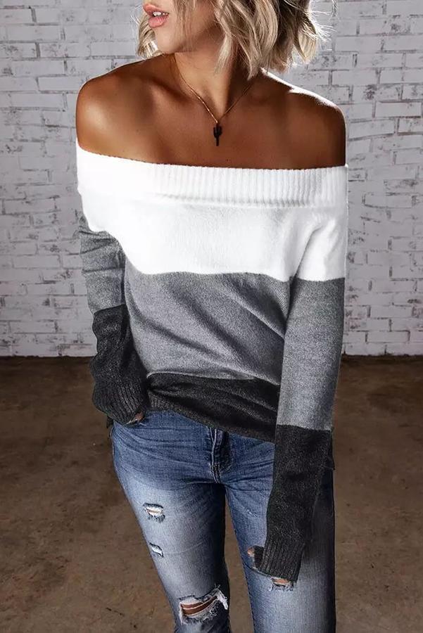 Color Block Off Shoulder Sweater