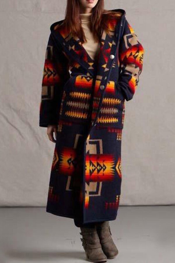 Bohemian Printed Fashion Casual Hooded Long Coat