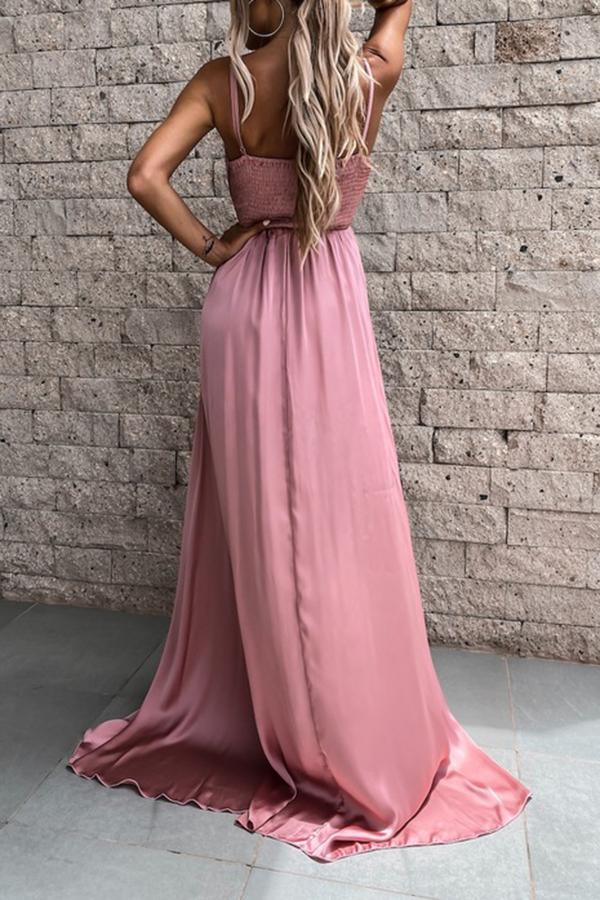 Solid Color V-neck Split Maxi Dress