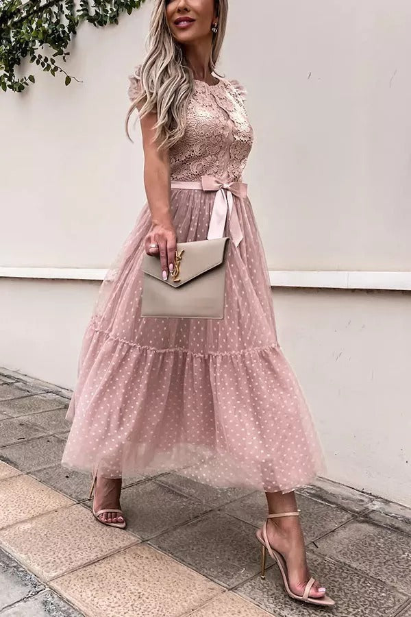 All The Romance Bow Tie Lace Midi Dress