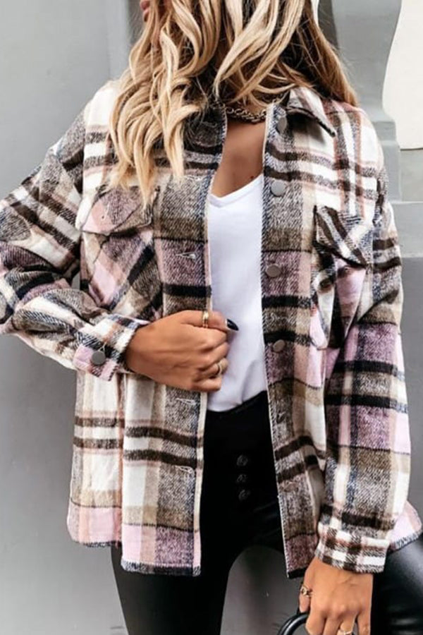 Long Sleeve Orange Plaid Print Jacket