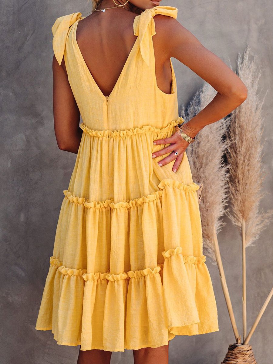 Romantic Solid Bow Midi Dress
