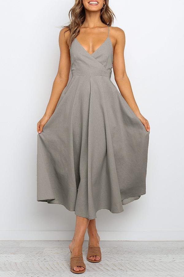 Deep V Neck Sling Midi Dress