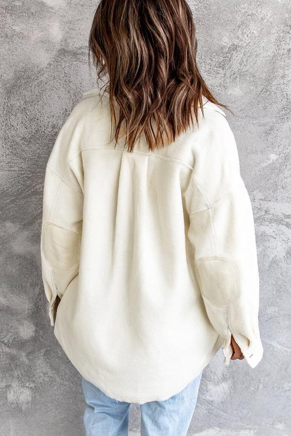 Solid Color Pocketed Patched Elbow Women Shacket