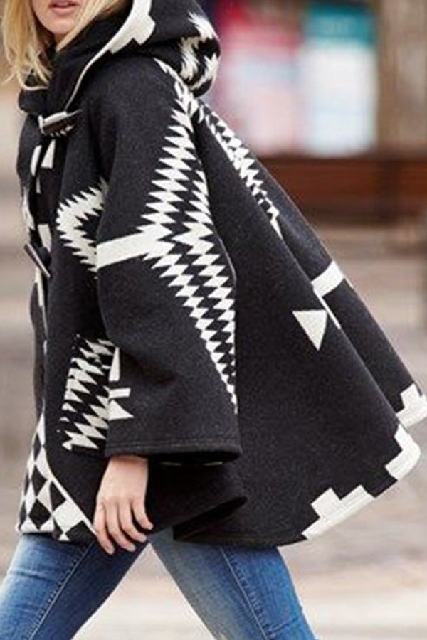Geometric Pattern Loose Woolen Coat