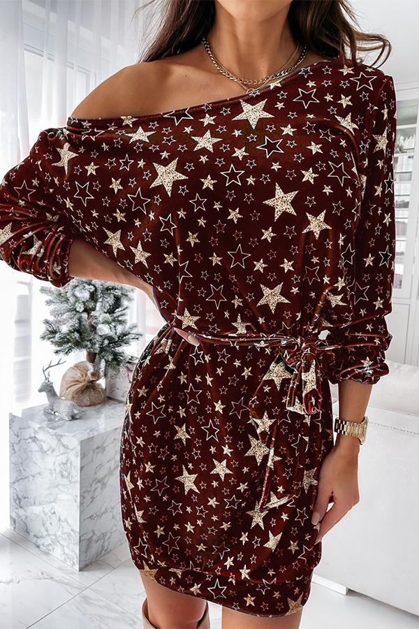 Christmas Print Star Tie Dress