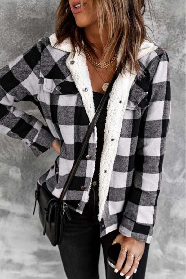 Plaid Fleece Button Jacket