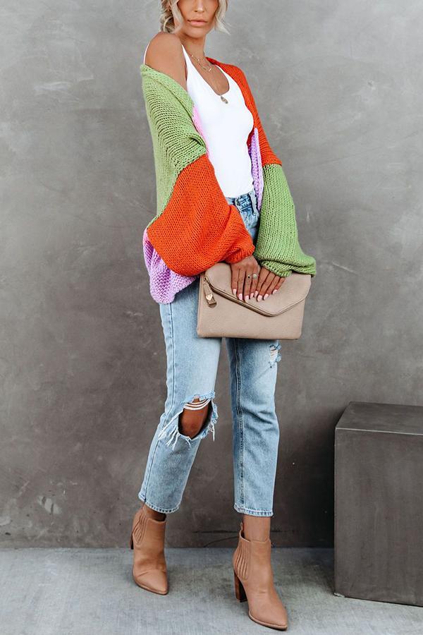 Pumpkin Colorblock Oversized Cardigan