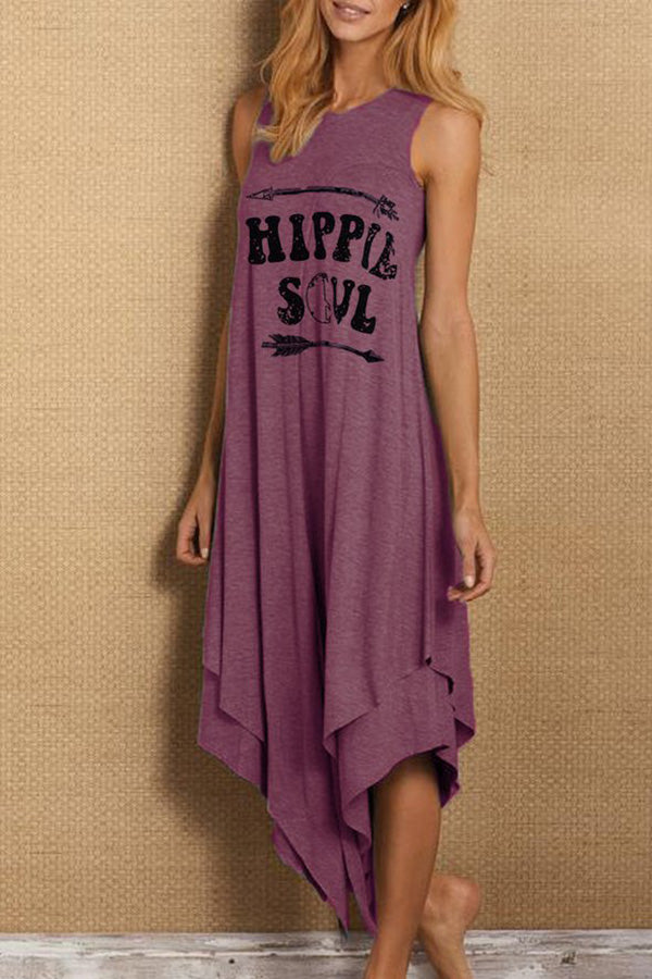 Sleeveless Asymmetric Letter Casual Dress
