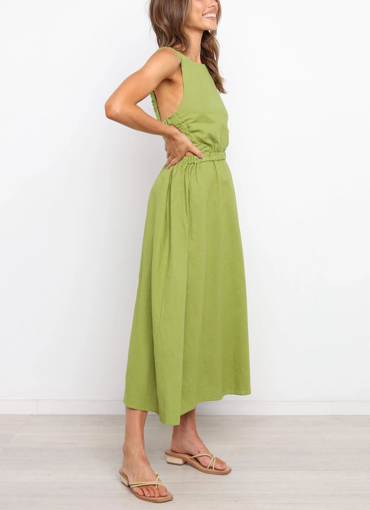 Backless Solid Color Sexy Cotton Linen Dress
