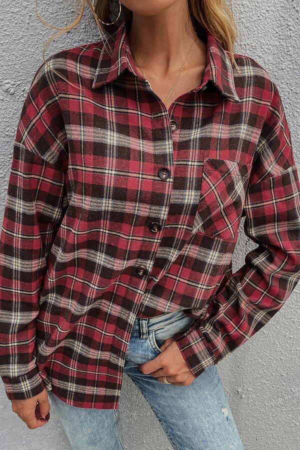 Casual Classic Check Lapel Single-breasted Pocket Jacket