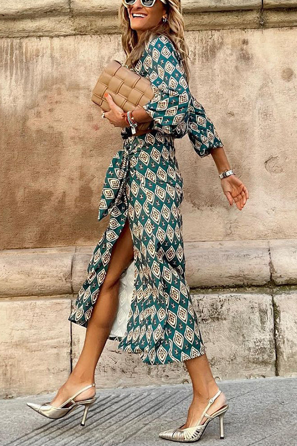 Printed Round Neck Long Sleeve Skirt Suit