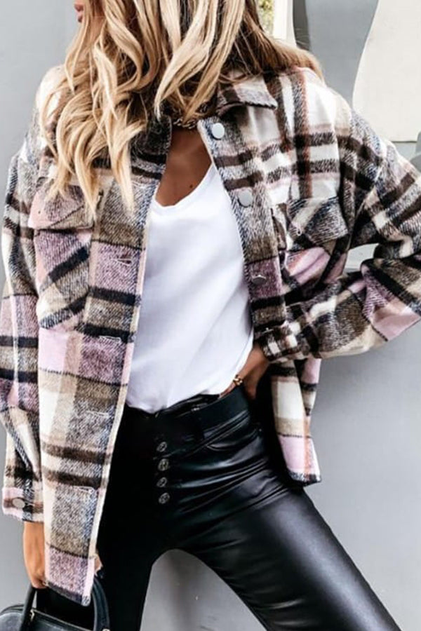 Long Sleeve Orange Plaid Print Jacket