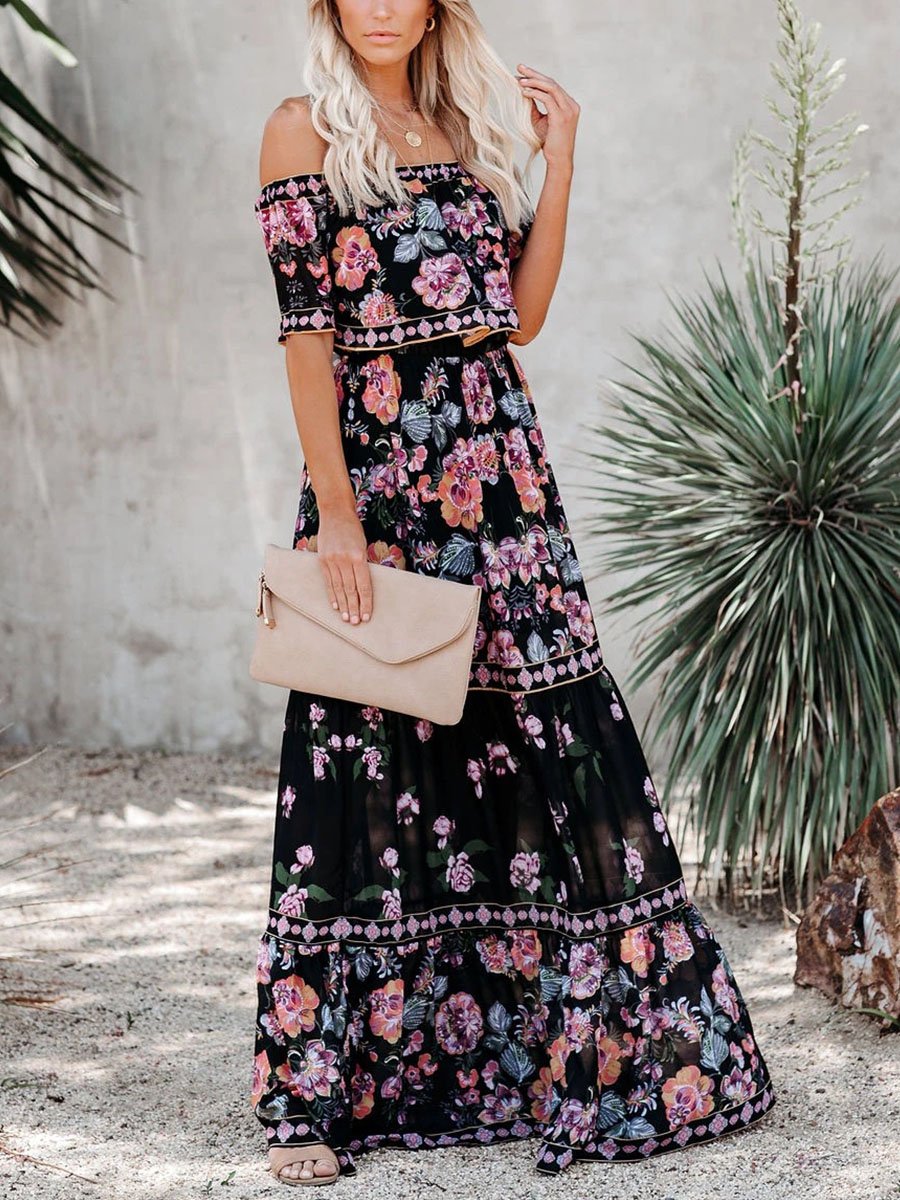 Off Shoulder Floral Maxi Dress