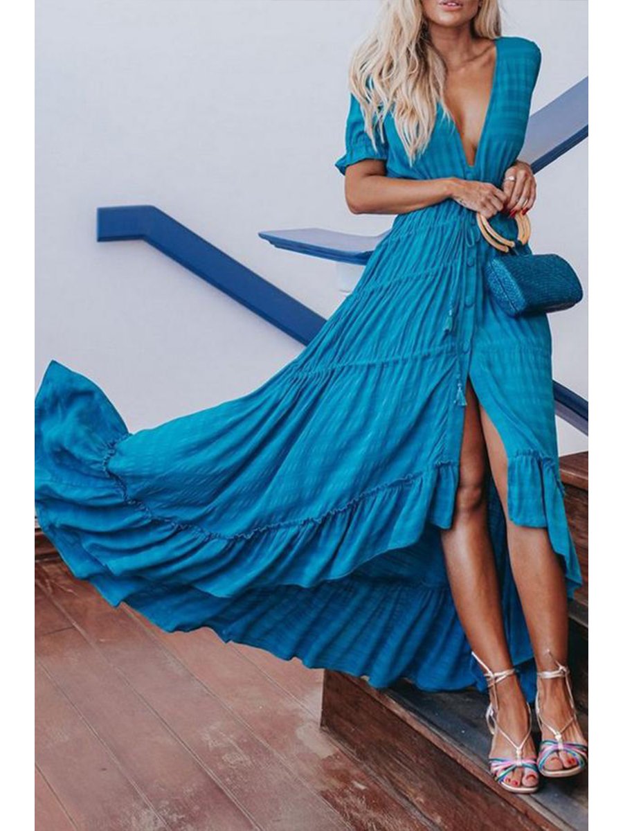 Bohemian Pure Color Holiday Dress