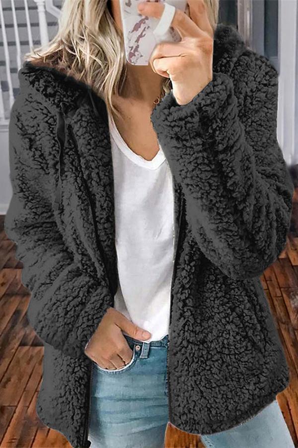 Fluffy Solid Color Baggy Coat