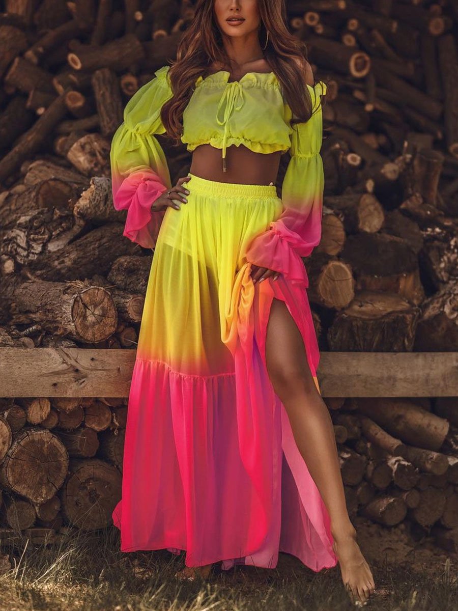 Colorblock Beach Bikini Coverup Set