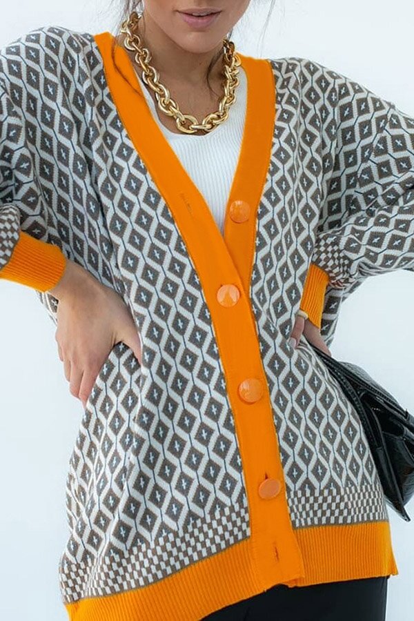 Asymmetrical Cable Knit V-neck Button Down Cardigan