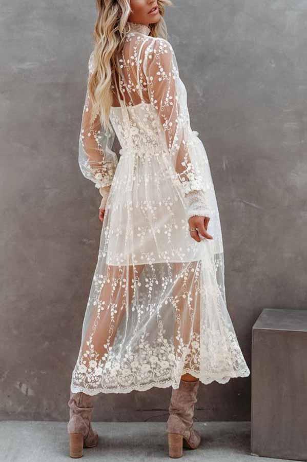 Refined Beauty Embroidered Mesh Lace Bridal Dress
