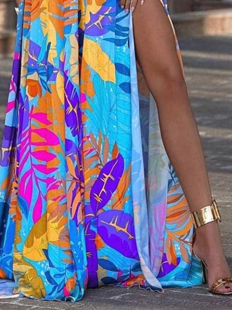 Suspender Leaf Print Dress