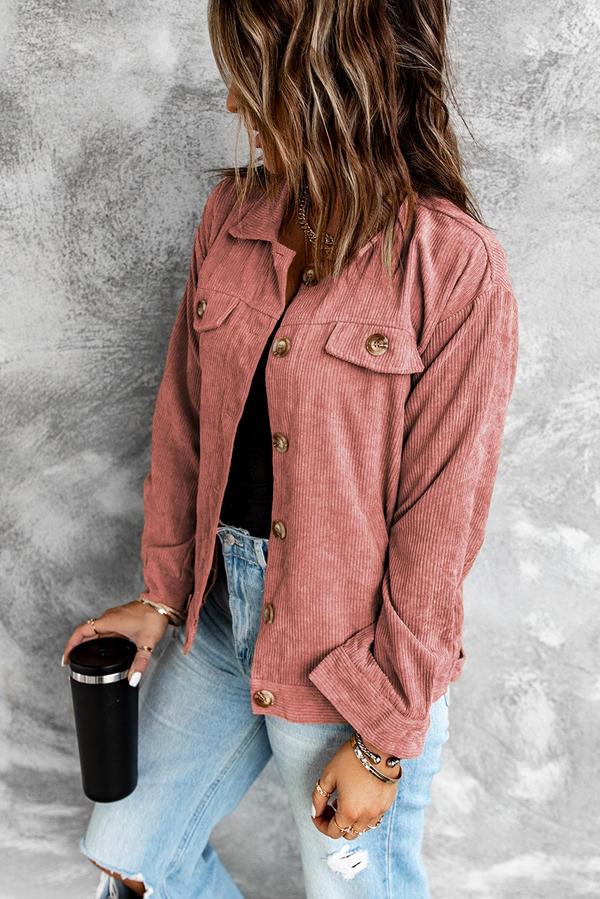 Ribbed Corduroy Long Sleeve Jacket with Pocket