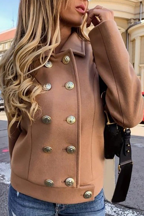 Button Front Long Sleeve Casual Coat