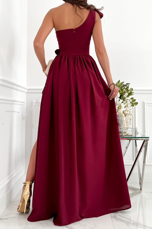 Sleeveless Off-Shoulder Ruffle Hem Slit Dress