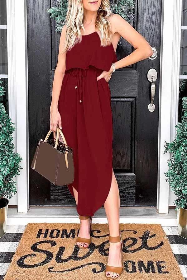 Solid Colour Sling Lace Up Dress