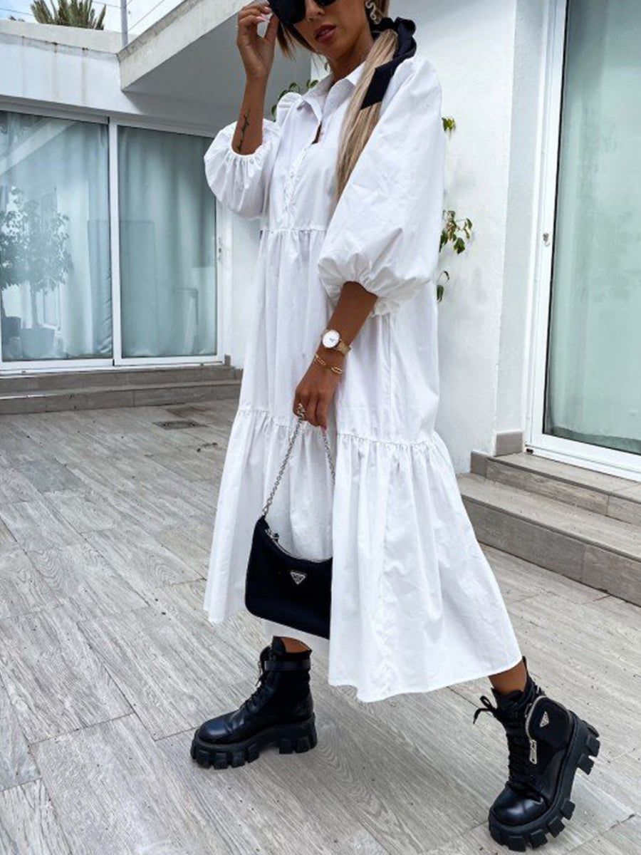 Solid Lapel Shirt Dress