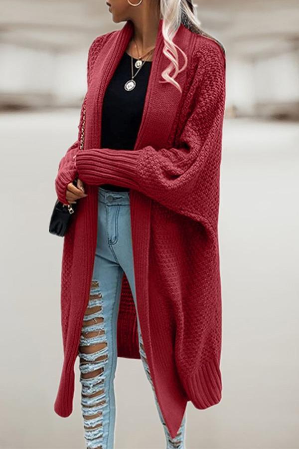 Lapel Bat Sleeve Knit Long Sweater Cardigan