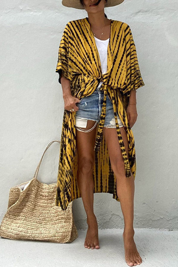 Long Tie-dye Beach Holiday Blouse