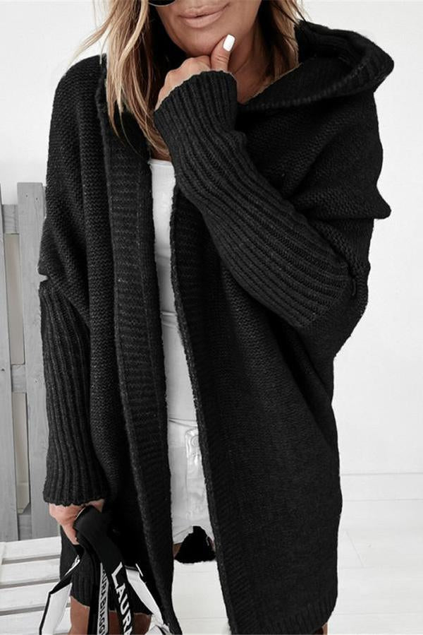 Solid Hooded Casual Cardigan