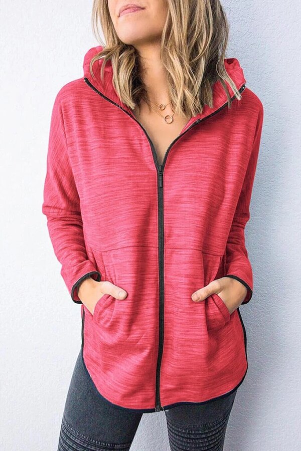 Casual Pocket Zipper Hooded Jacket