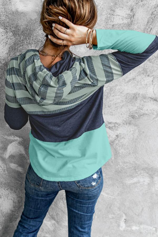 Color Block Striped Drawstring Hoodie