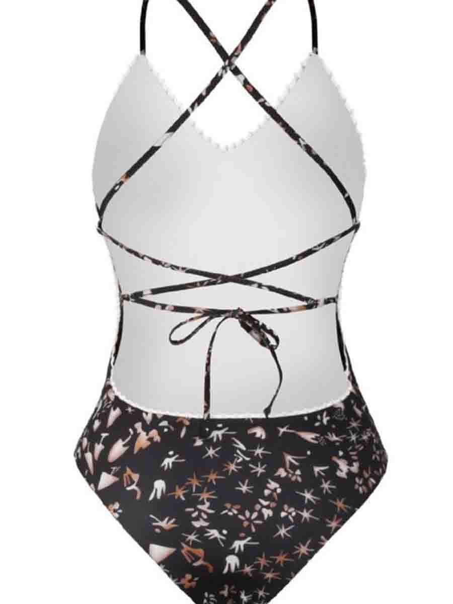 Black Tiny Floral One-piece Swimsuit
