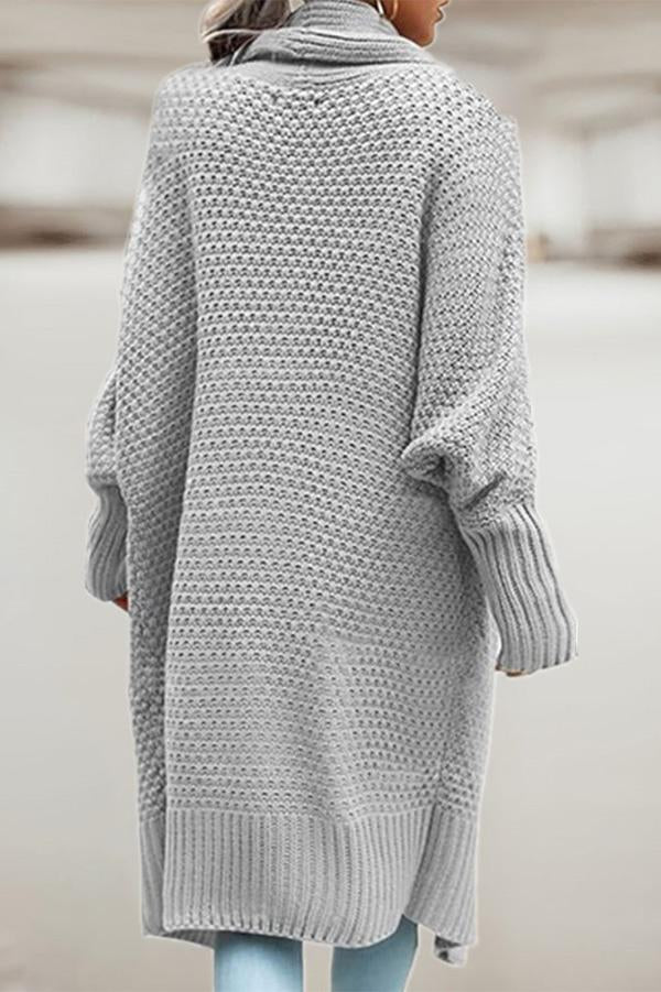 Lapel Bat Sleeve Knit Long Sweater Cardigan