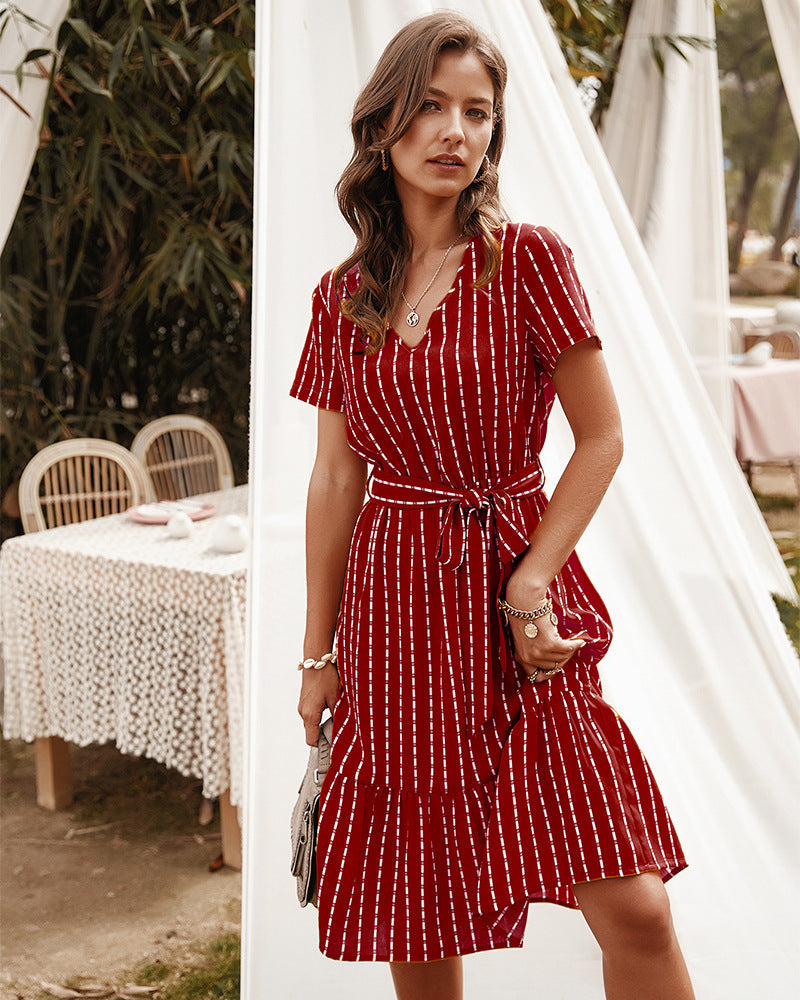V-neck Sexy Temperament Striped Dress