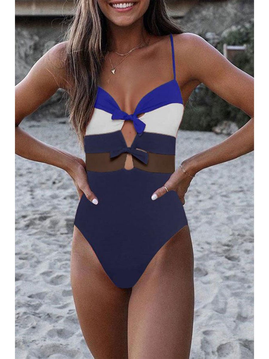 Backless Striped Black One-piece Swimsuit(3 Colors)