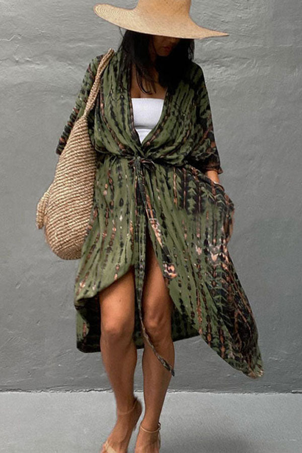 Long Tie-dye Beach Holiday Blouse