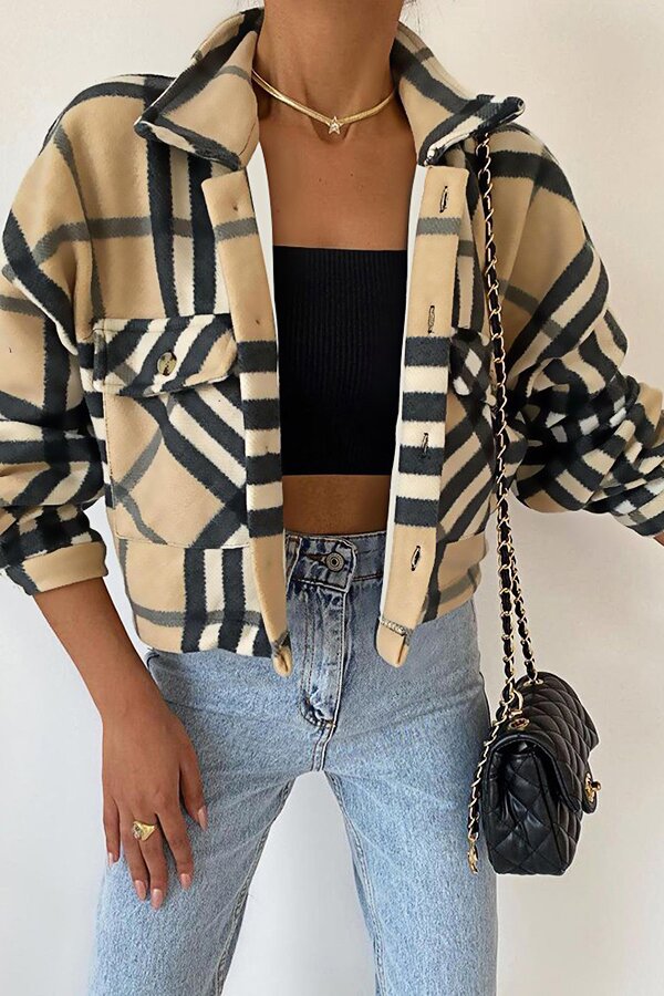 Plaid Short Jacket with Pockets