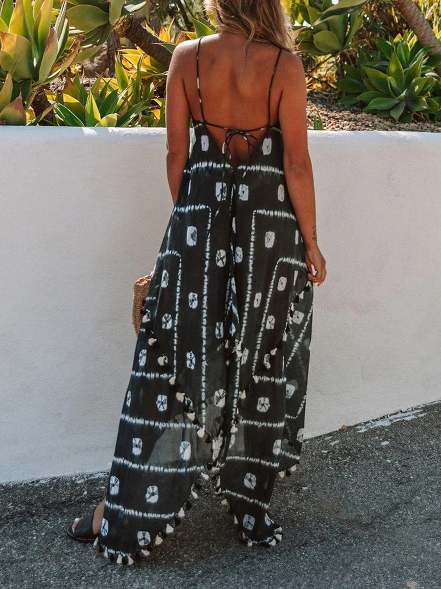 Bohemian Print Halterneck Strap Midi Dress