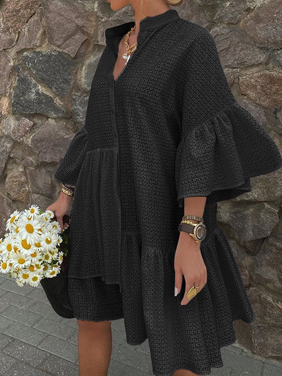 Solid Irregular Dress With Stand Collar