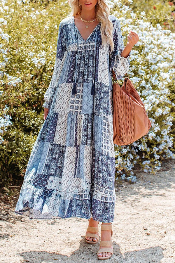 Plaid print loose V-neck dress