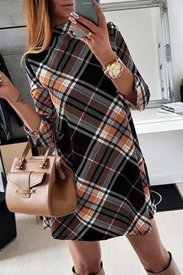 Plaid Print Pullover Dress