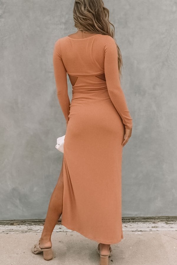 Sexy Deep V Neck Hollow High Slit Slim Fit Maxi Dress